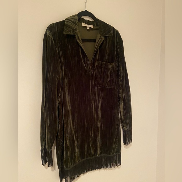 Something Navy Phoebe Green Velvet Fringe Dress - Picture 4 of 7